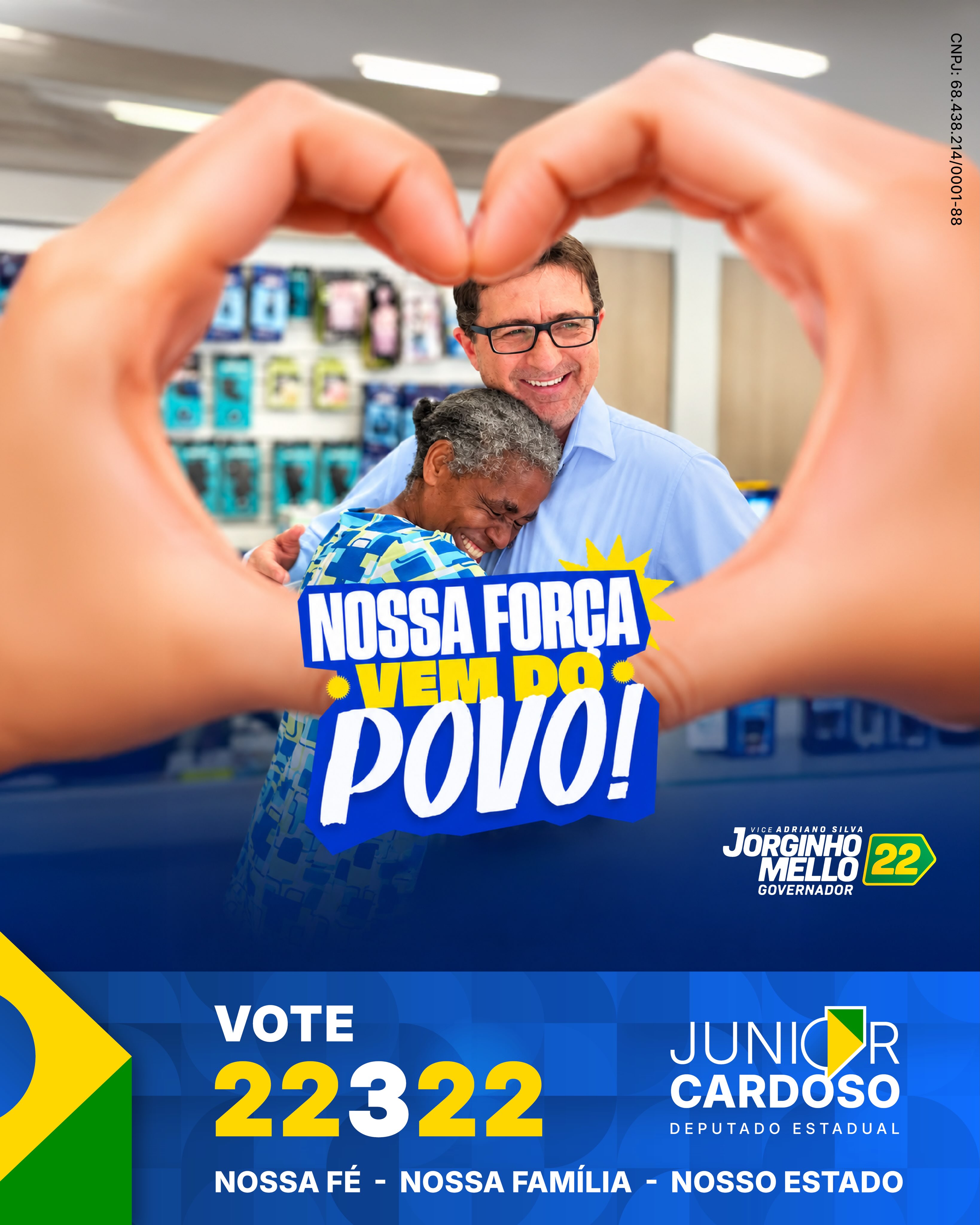Junior Cardoso abraçando uma eleitora — Nossa força vem do povo!